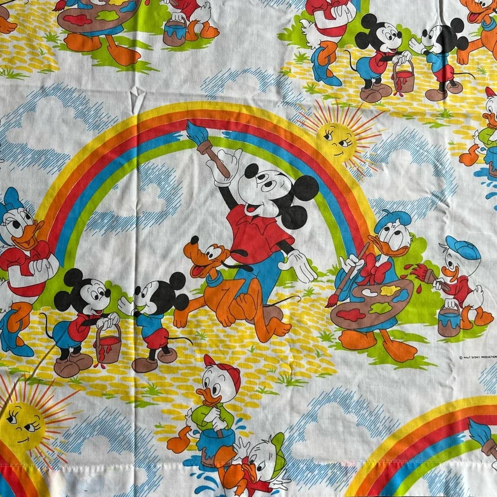 Vtg Twin Disney Pacific Mickey Mouse‎ Set of 3, Pillowcase, Fitted, & Flat Sheet